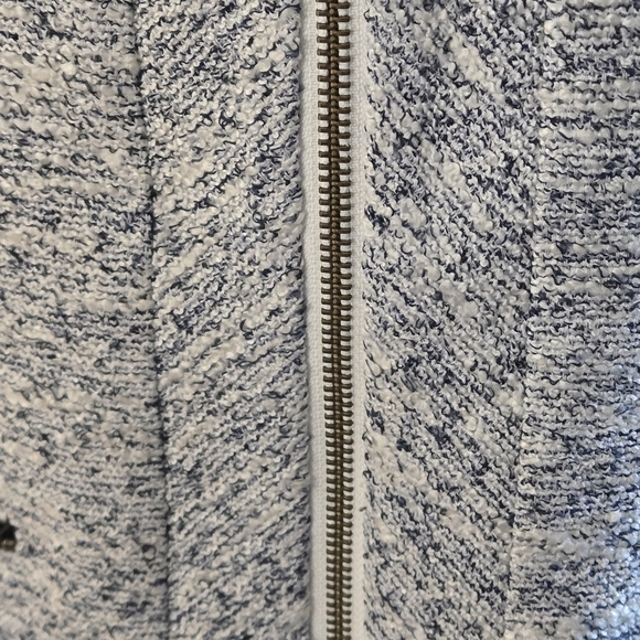 Halogen Women's L Textured Blue & White Bouclé Tweed Blazer Jacket Full Zip - Picture 7 of 16